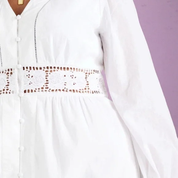 NWTS💓GAP OLD NAVY XL 💓CRISP WHITE COTTON TWILL CUT OUT LACE WAIST AND HEM DRESS - Picture 14 of 16